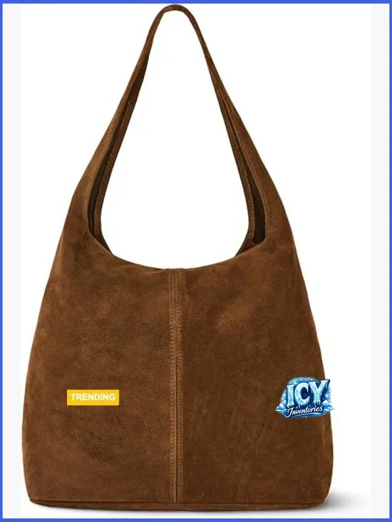 Italian Genuine Suede Hobo Bag with Zipper and Shoulder Strap - Picture 1 of 7